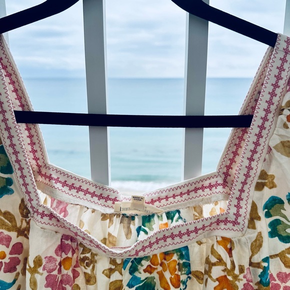 Boho Floral Christian Soriano Square-Neck Peasant Top in Cream - Picture 2 of 8